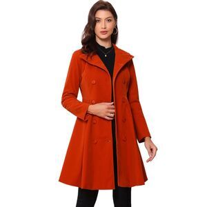 Gothic Velvet A-Line Coat Double Breasted Winter Trench Coats Orange Red